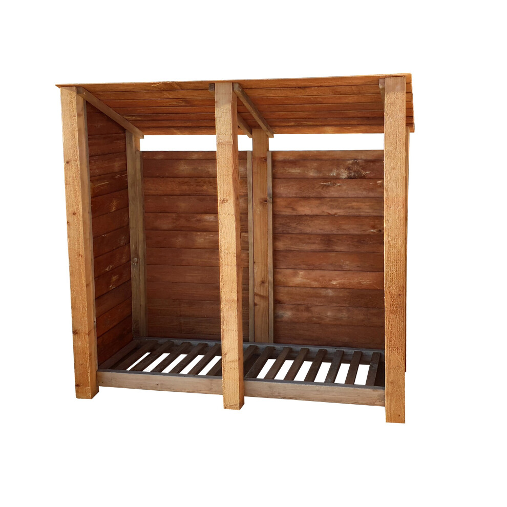 (6ft, Rustic Brown) Wooden Log Store - Reversed Roof (L-187cm, H-126cm / 180cm, W-81cm)-image-OPC-P6HZQ2K-NEW