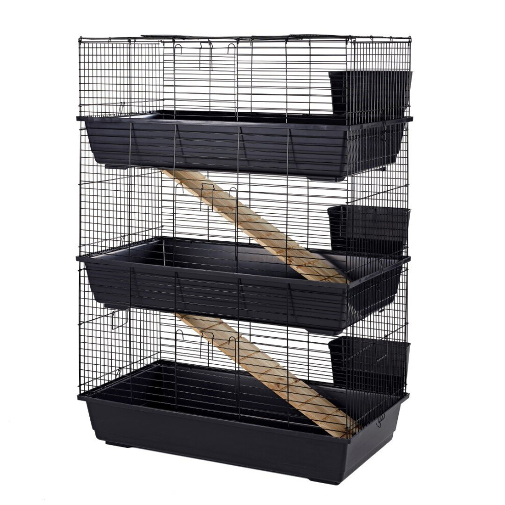 Little-Friends Tk50867 Indoor Rabbit Cage 100Cm 3-Tier With 4 Doors, 2 Ramps & 3 Hayracks Blue/Black