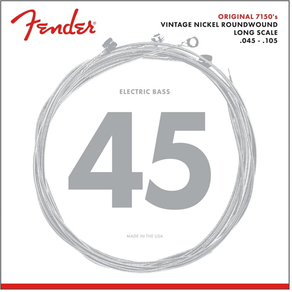 Fender 7150M Pure Nickel Roundwound Long Scale Electric Bass Guitar Strings - Medium