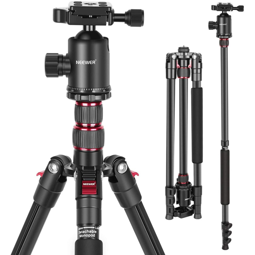 Neewer 77-Inch Tripod, Camera Tripod for DSLR, 2-in-1 Compact Aluminum Tripod Monopod with 360 Degree Ball Head, 2 Center Axis, QR Plate and 8 ..