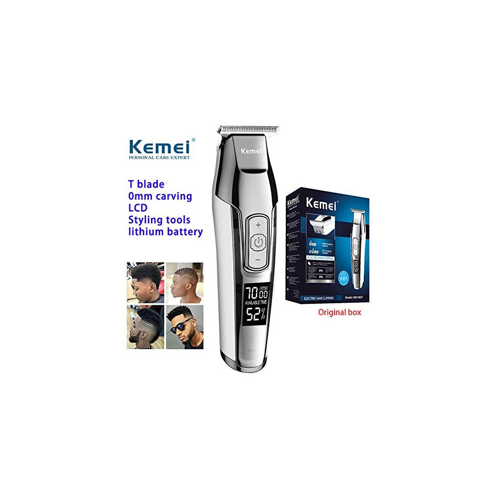 Kemei Men's Lcd Display Bald-Head Clipper & Beard Trimmer - Wireless Rechargeable Haircut Cutter With Corded Option, Professional Edger