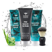 Bombay Shaving Company Shaving Essentials Value Kit - Shaving Cream, Scrub, Post Shave Balm, Immitation Badger Brush with Free Towel