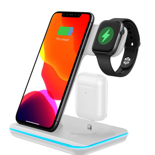 (White) 3 in 1 Fast Qi Wireless Charging Station for Apple Watch iPhone Air Pod