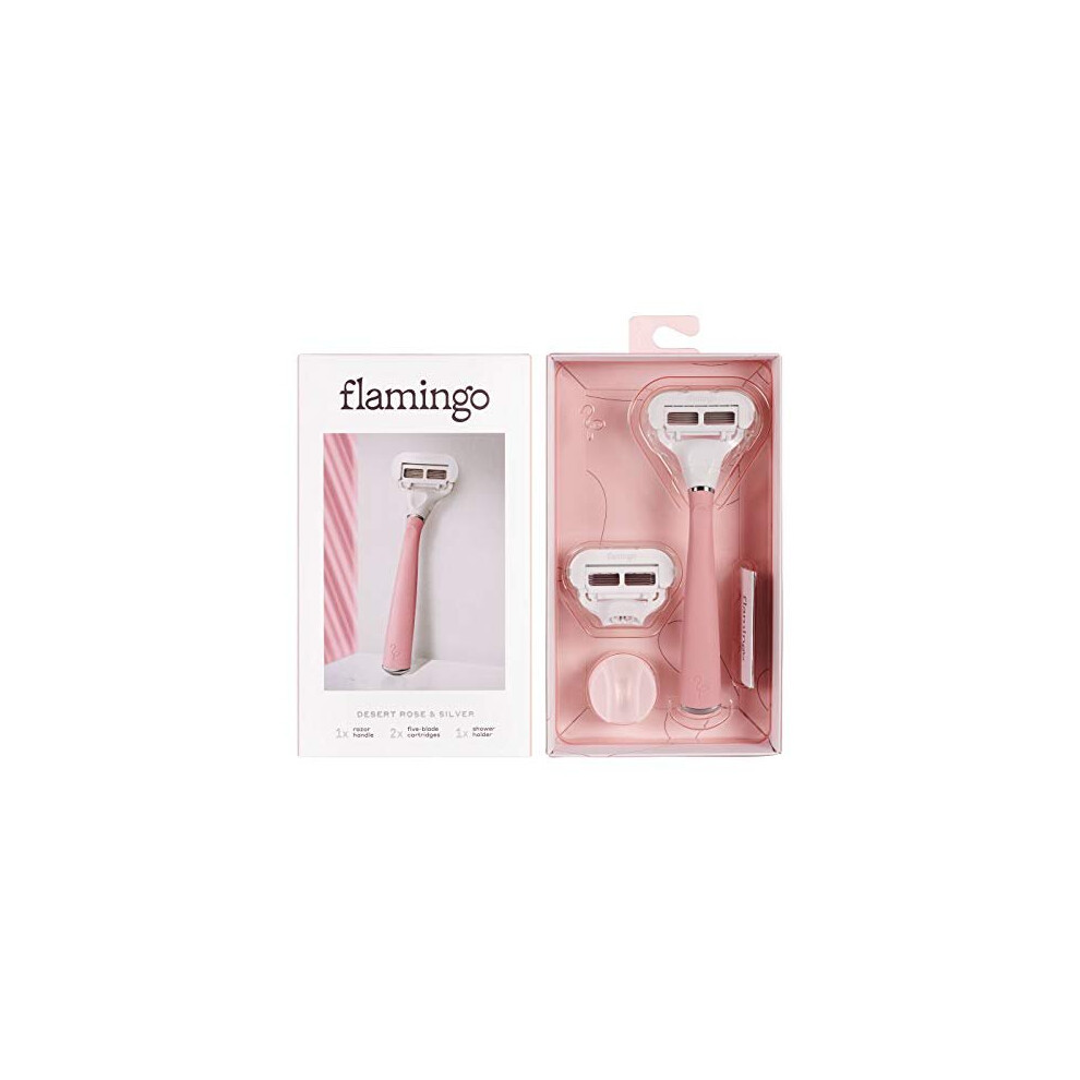 Flamingo Womens 5-blade Razor with Replacement Blade Cartridge - Desert Rose