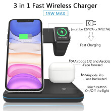 (Style 1 15W White) Wireless Charger Stand 3 in 1 Qi 15W Fast Charging Dock Station