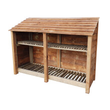 (4ft, Rustic Brown) Wooden Log Store With Kindling Shelf - Standard Roof (L-187cm, H-126cm / 180cm, W-81cm)