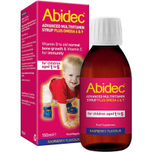Abidec Kid Multivitamin Syrup with Vitamin D3 - Raspberry Flavor, Aids Bone & Teeth Development, For Ages 1-5 years