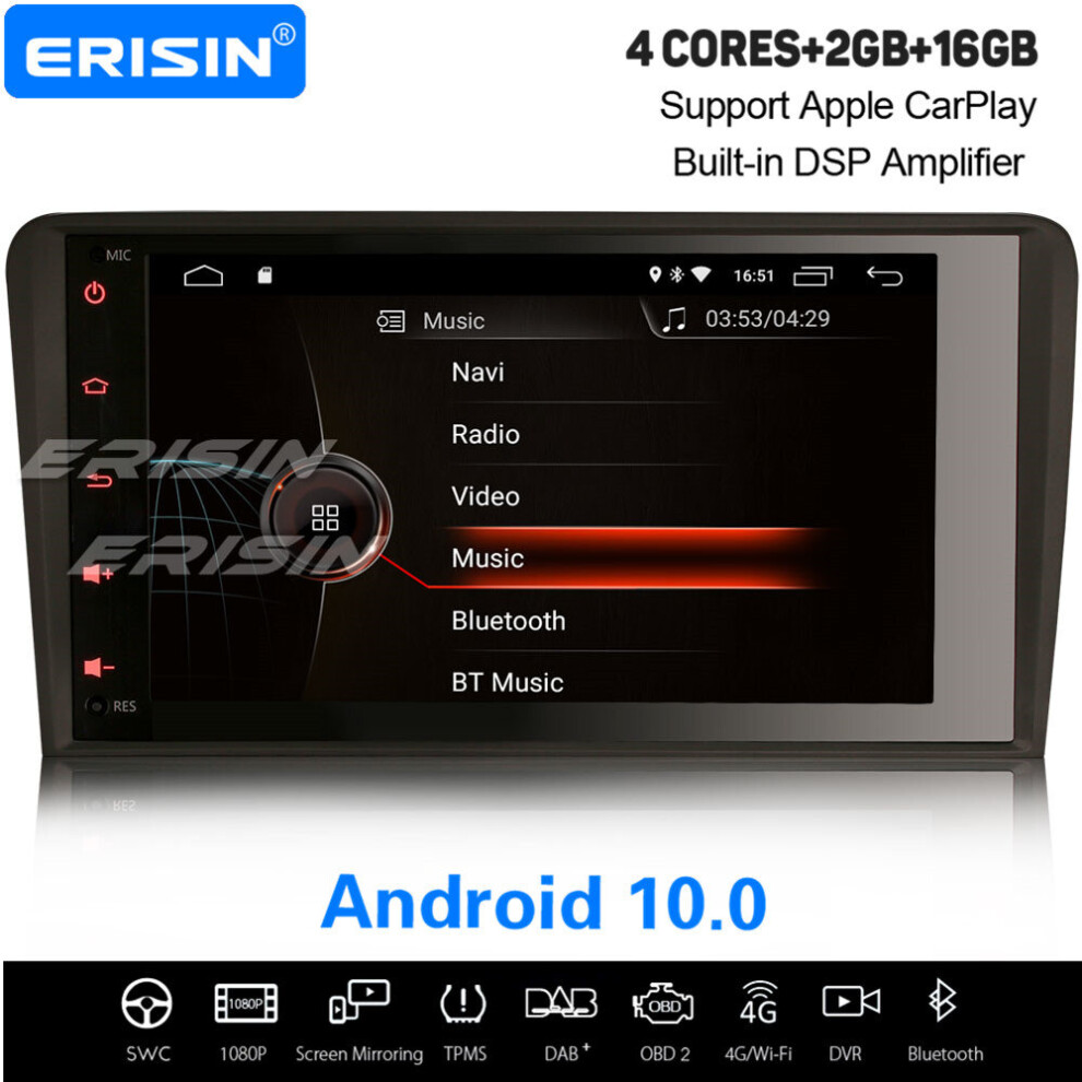 8" Android 10.0 Car Stereo Satnav DSP WiFi CarPlay BT OBD2 DAB+ Audi A3 S3 RS3 RNSE-PU