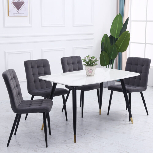 Living And Home 4Pcs Tufted Modern Armless Dining Chairs with Metal Legs 2