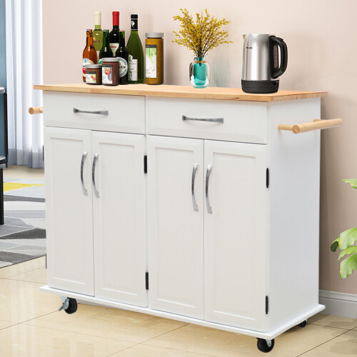 Large Catering Trolley Cart with 2 Drawers and Cabinets