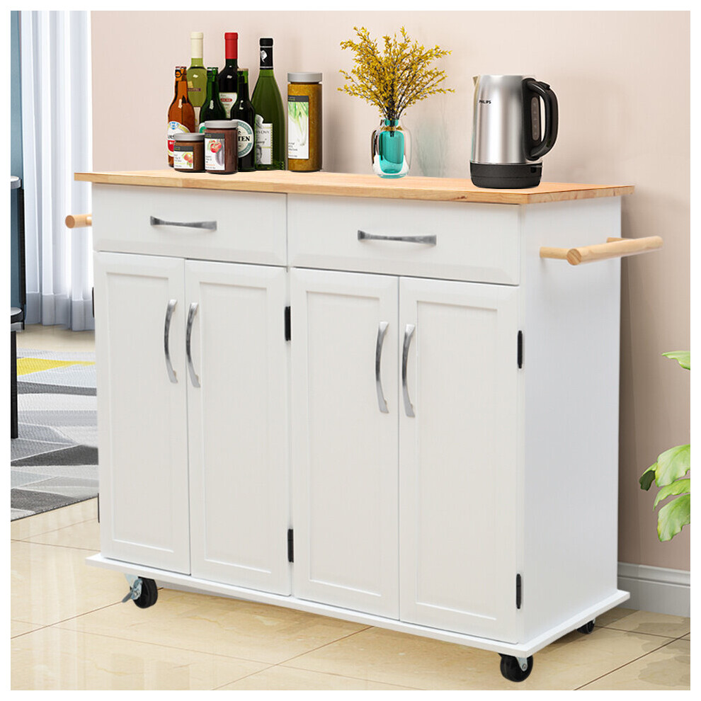 Living And Home Large Catering Trolley Cart With 2 Drawers And Cabinets