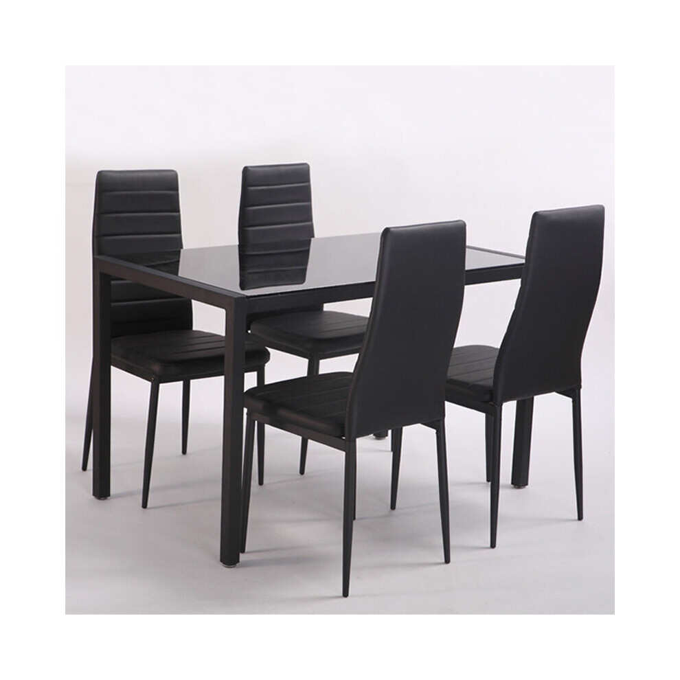 Set of 4 Black Faux Leather High Back Kitchen Dining Chairs