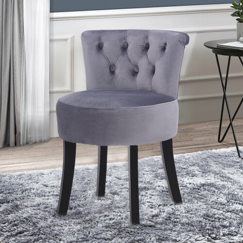 Living And Home (Grey) Velvet Stool Makeup Dressing Table Stool Vanity Chair 1