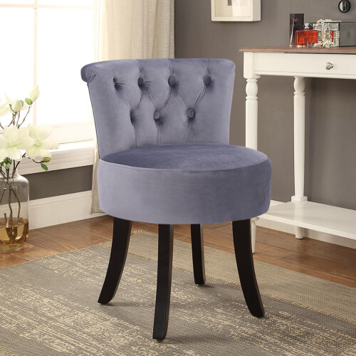 Living And Home (Grey) Velvet Stool Makeup Dressing Table Stool Vanity Chair 2