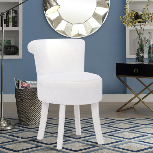 White Plush Shaggy Dressing Table Stool Chair Piano Makeup Seat Vanity on OnBuy