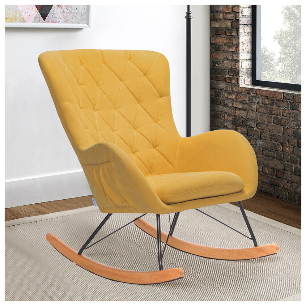 (Yellow) Modern Wing Back Rocking Chair Armchair Recliner with Removable Cushion