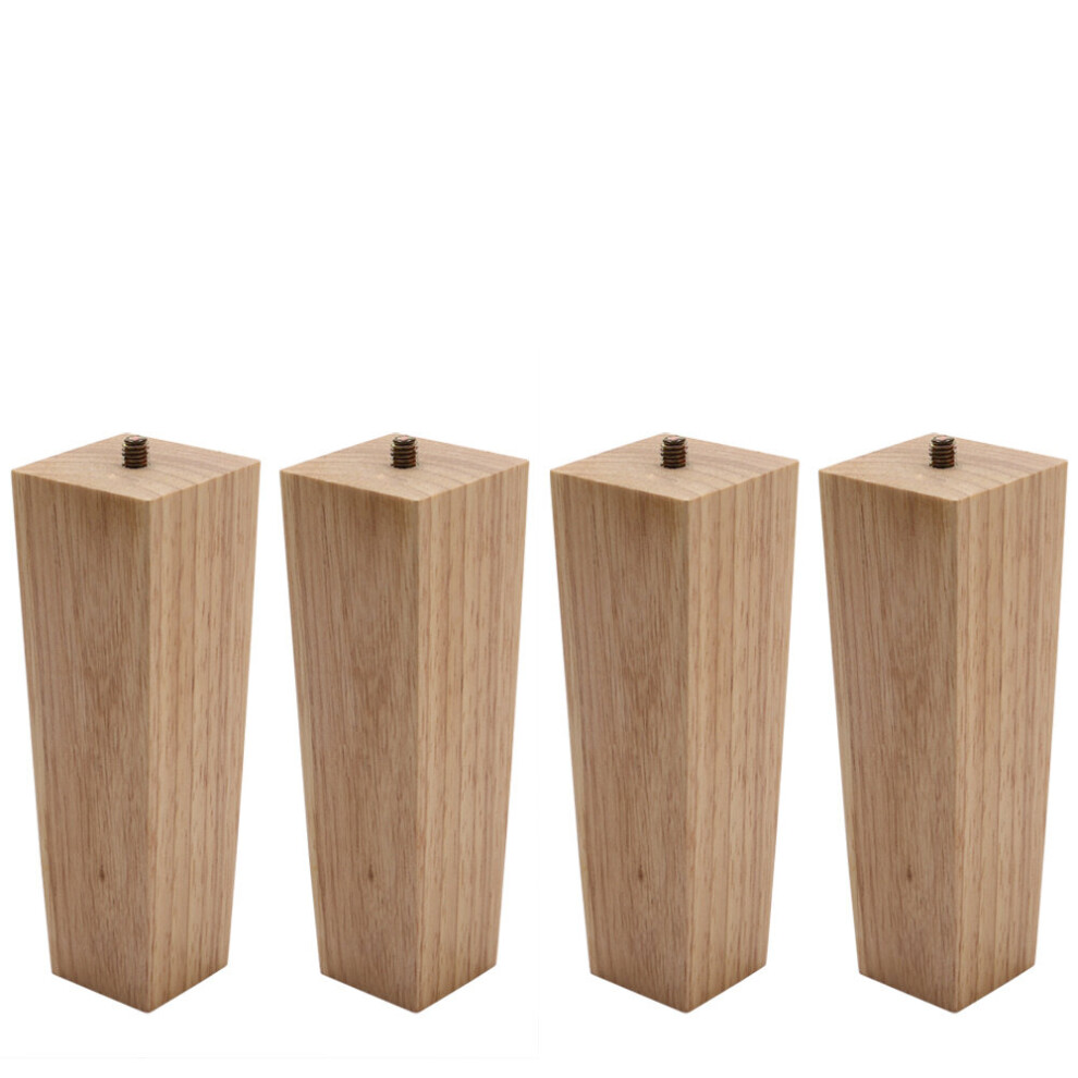 (Natural, 16CM) Set of 4 Wooden Oak Furniture Square Legs Feet