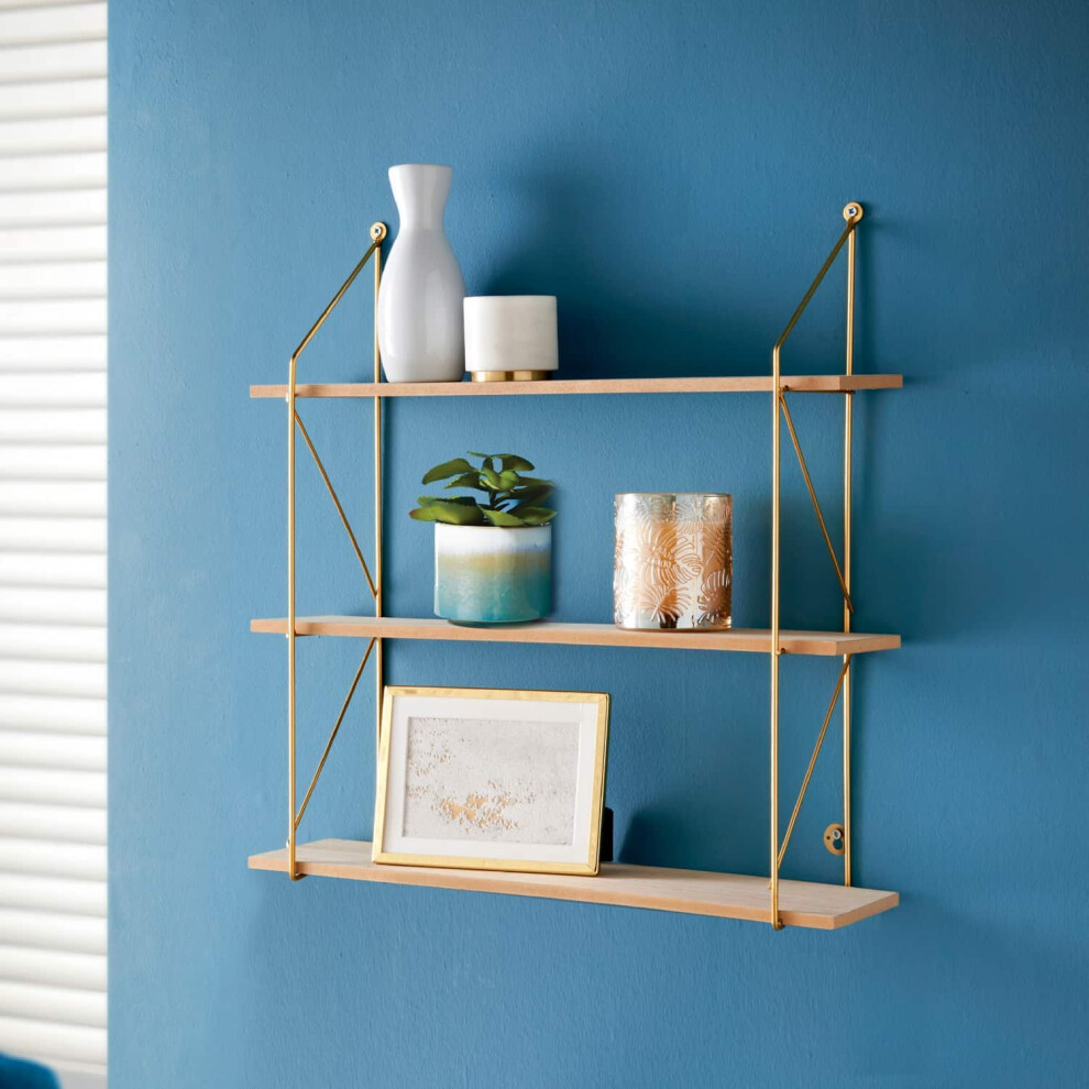 3 Tier Metal Wire Wall Floating Shelves Storage Shelf Living Room Gold