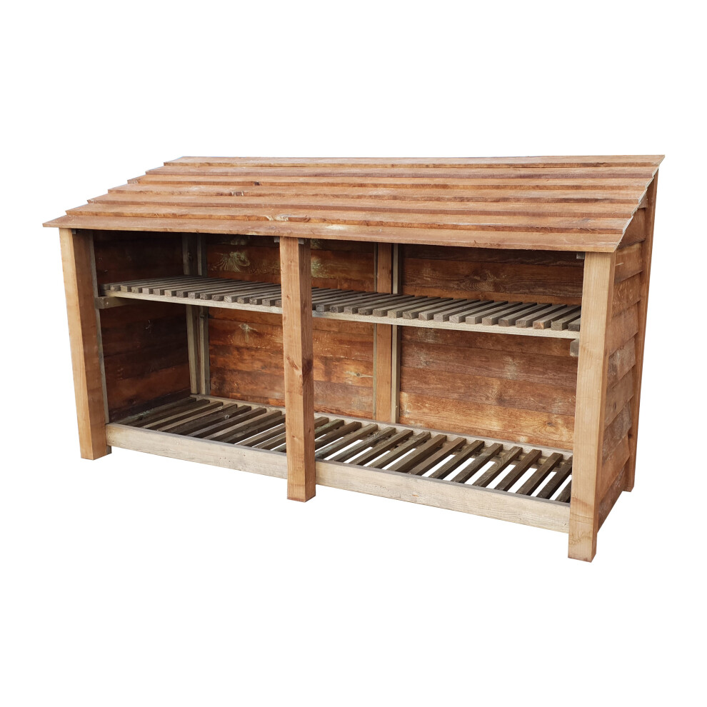 (4ft, Rustic Brown) Wooden Log Store With Kindling Shelf - Standard Roof (L-227cm, H-126cm / 180cm, W-81cm)-image-OPC-P6J66SF-NEW