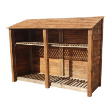 (6ft, Rustic Brown) Wooden Log Store With Kindling Shelf - Standard Roof (L-227cm, H-126cm / 180cm, W-81cm)
