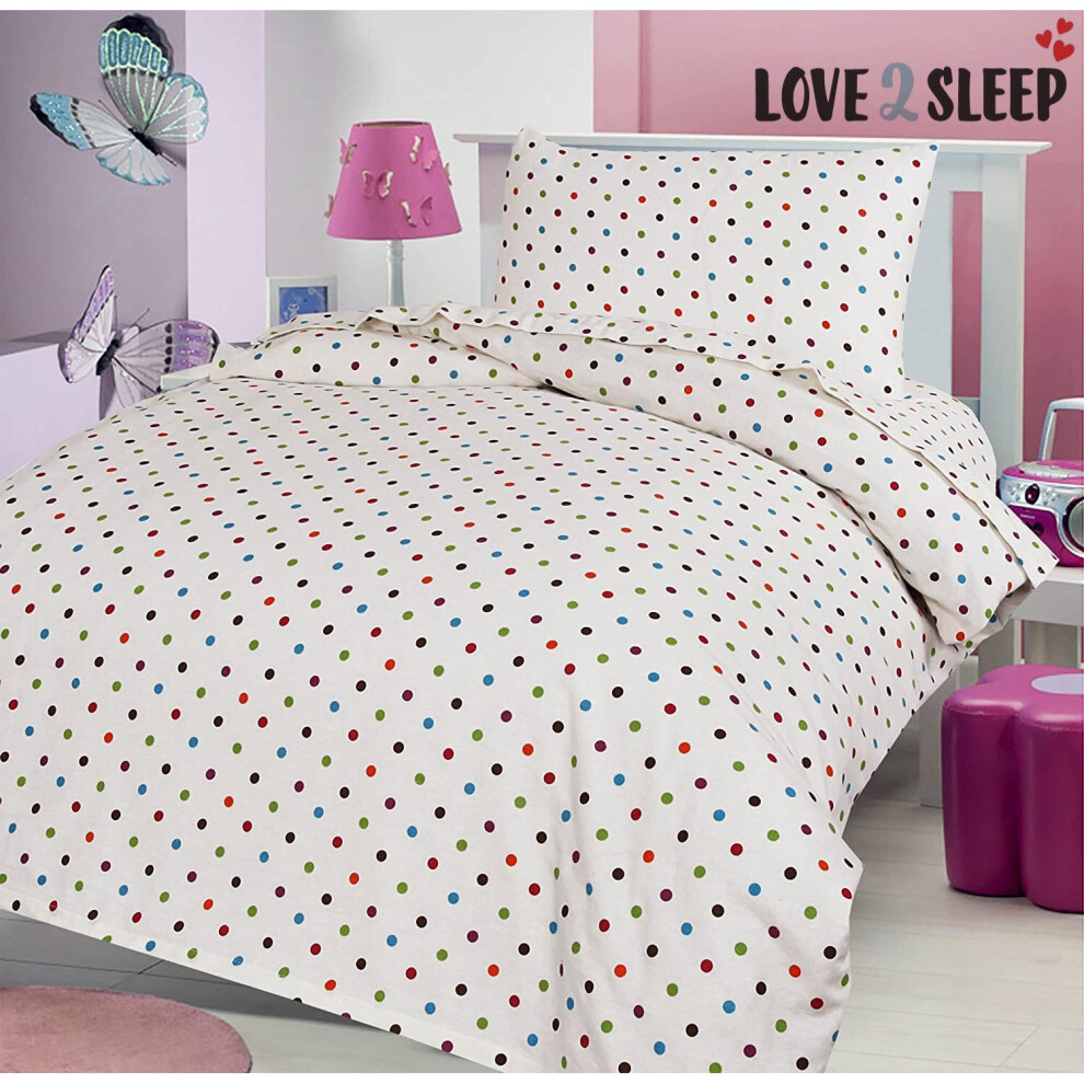 (Cot Bed Fitted Sheet 70*140) Cot Bed Polka Dot 100% Brushed Cotton Thermal Flannelette Multicoloured Sleepynights