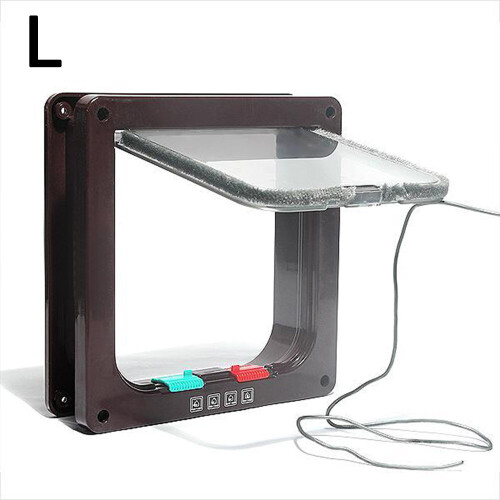 (Large Coffee) 4 Way Pet Flap Lockable Frame Door