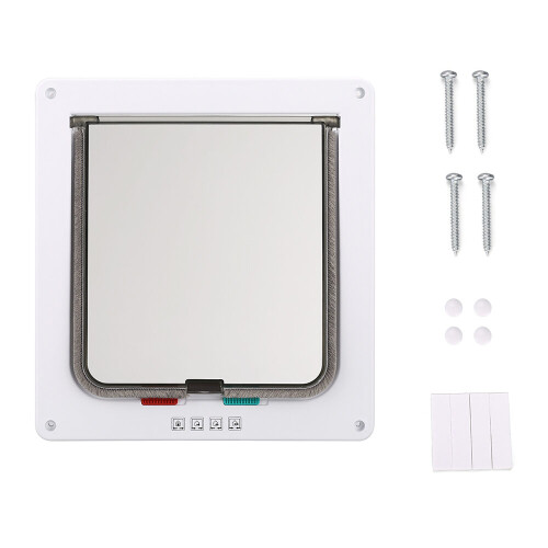 (Large White) 4 Way Pet Flap Lockable Frame Door 2