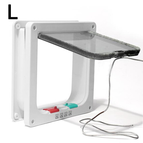 (Large White) 4 Way Pet Flap Lockable Frame Door
