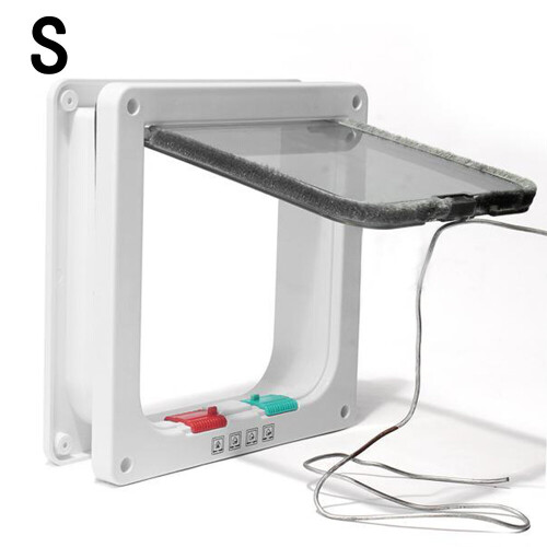 (Small White) 4 Way Pet Flap Lockable Frame Door