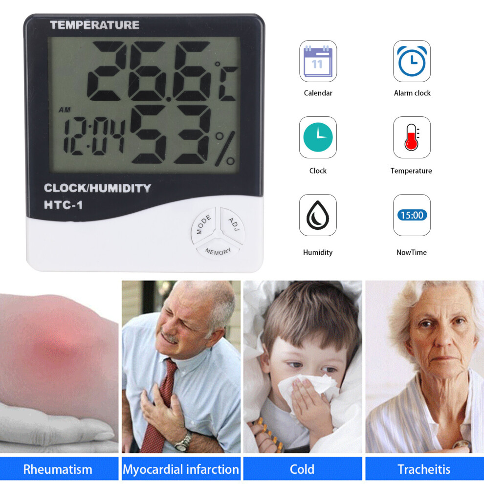 Thermometer Digital LCD Hygrometer Room Indoor Temperature Clock