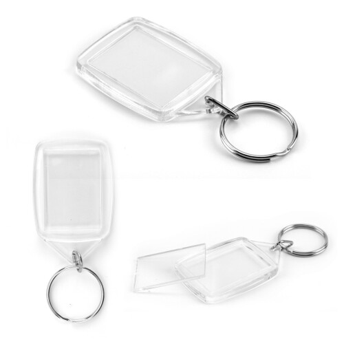 100X Insert Clear Blank Acrylic Key Rings Plastic Photo Personalise on ...