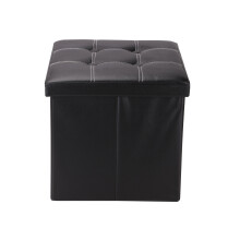 (Black) Folding Ottoman Footstool Storage Box