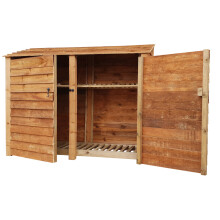 (6ft, Rustic Brown) Wooden Log Store With Doors And Kindling Shelf - Standard Roof (L-227cm, H-126cm / 180cm, W-81cm)