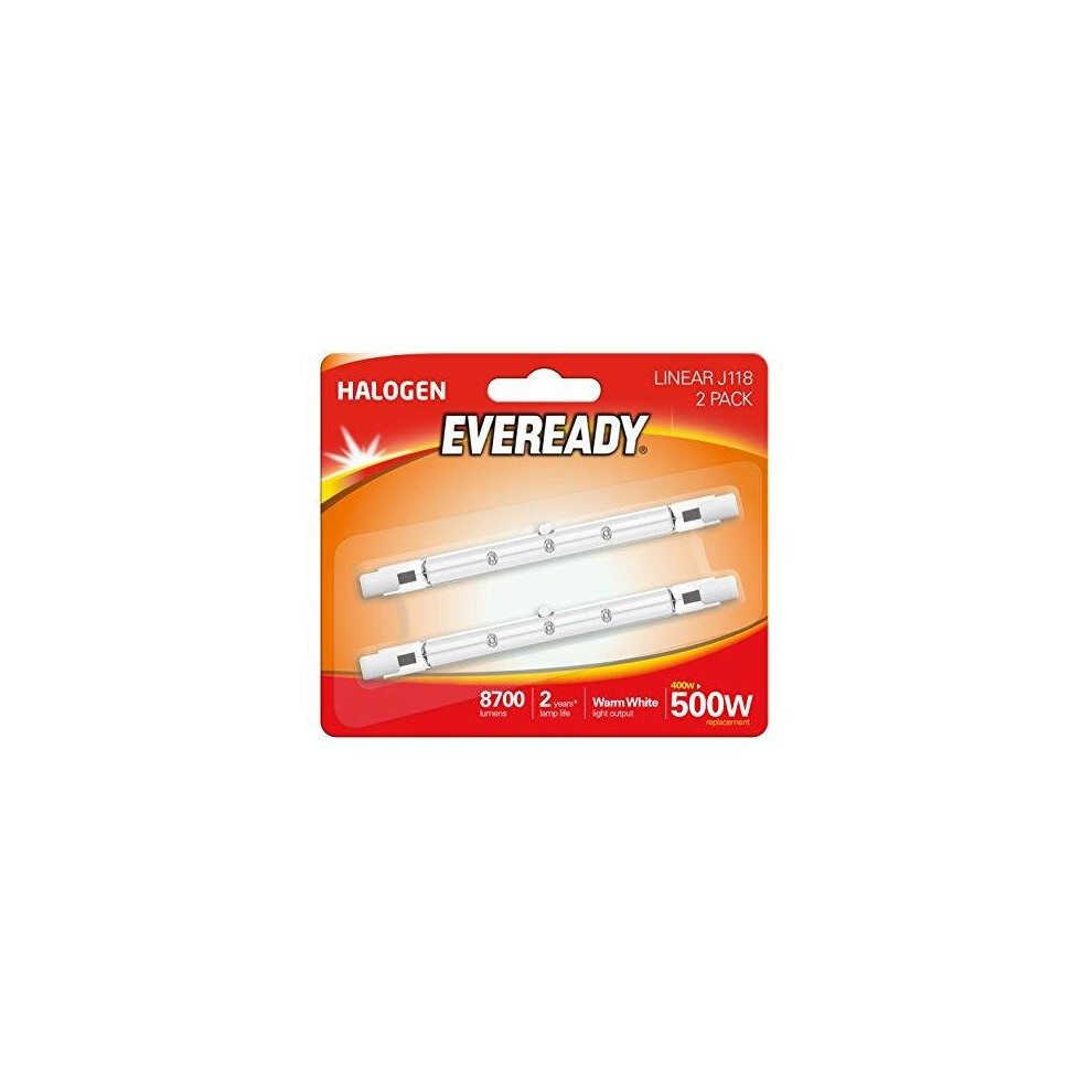 Eveready ECO Halogen 400W (500W Equivalent) Linear Light Bulb, Pack of 2, R7s, 500 W