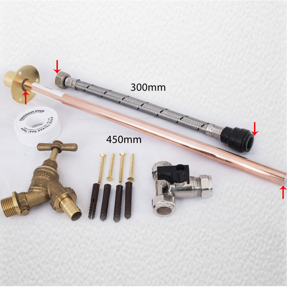 Outside Tap Kit DIY Professional finish 450mm through the wall Flange [GT1a]