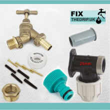 25mm MDPE Outside Tap Kit With Plastic Wall Plate & Garden Hose Fitting DCV