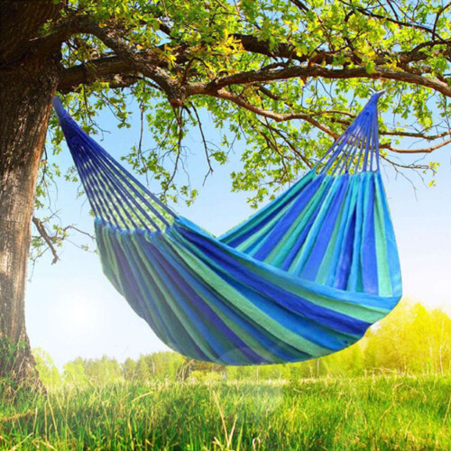 (Blue) Outdoor Colourful Striped Camping Hammock 1