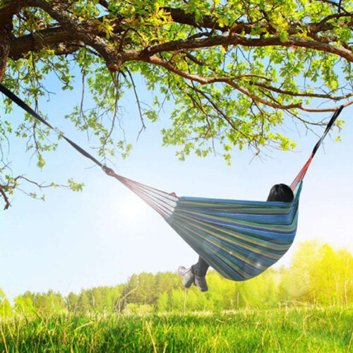 (Blue) Outdoor Colourful Striped Camping Hammock 2