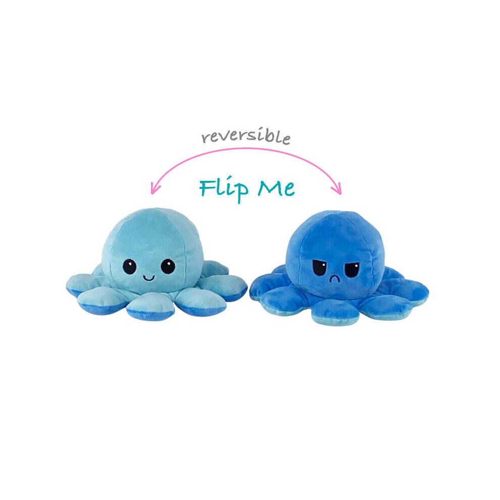 (Light Blue-Blue) Reversible Octopus Plushie Double-Sided Flip Doll