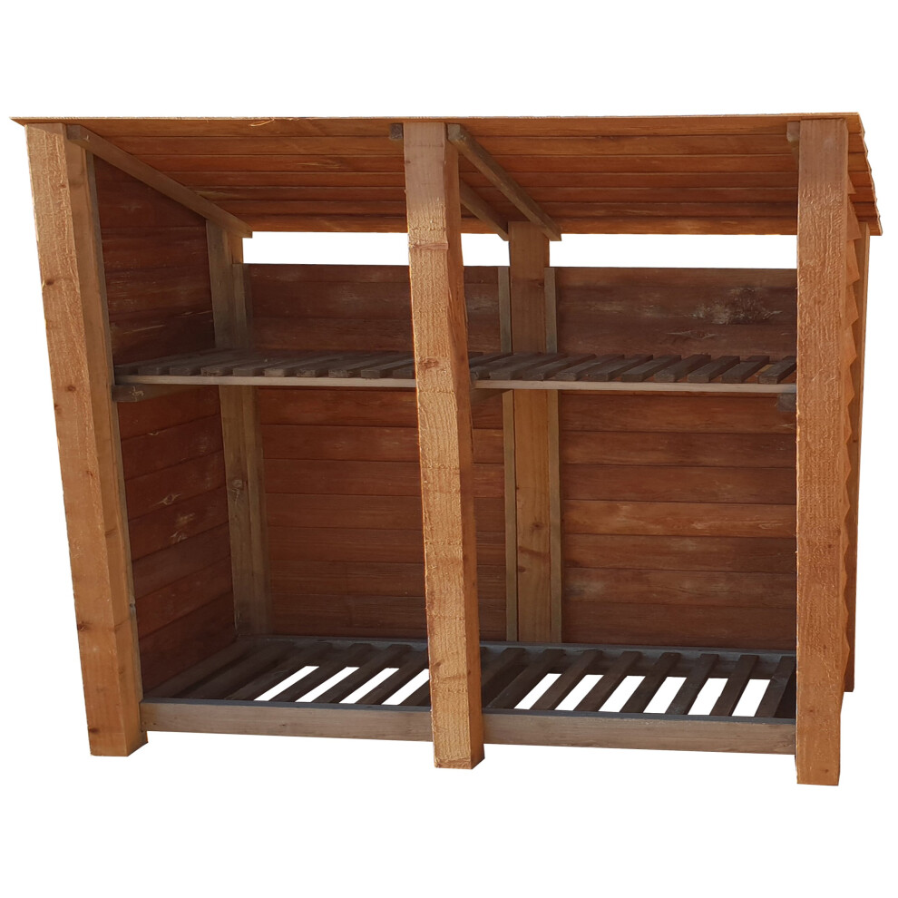 (6ft, Rustic Brown) Wooden Log Store With Kindling Shelf - Reversed Roof (L-227cm, H-126cm / 180cm, W-81cm)-image-OPC-P6J79SR-NEW