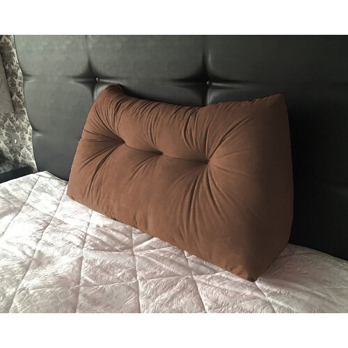 (Brown) Suede Triangular Wedge Headboard Cushion - Single Bed
