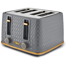 Tower Empire 4-Slice Toaster 1600W, Grey with Brass Accents