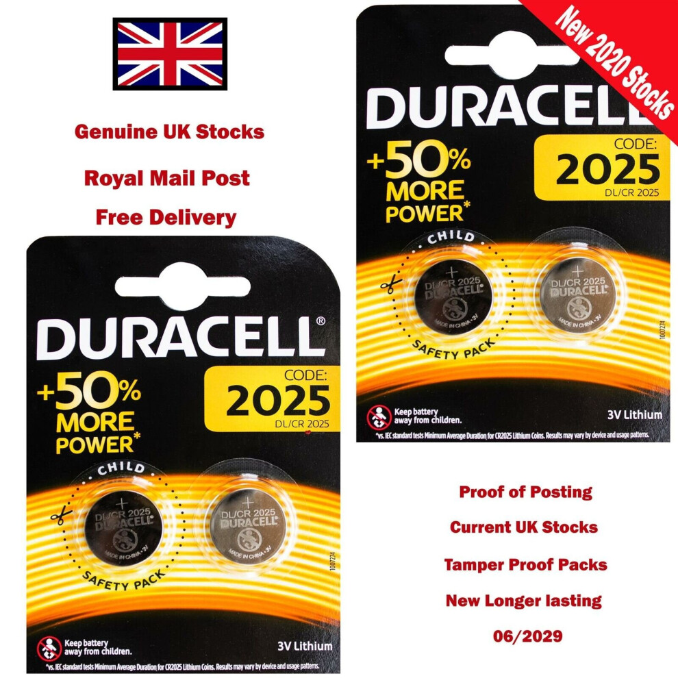 Duracell CR2025 3V Battery Lithium Coin Cell 2025, DL2025, BR2025, SB-T14 with Baby Secure Technology Pack of 4