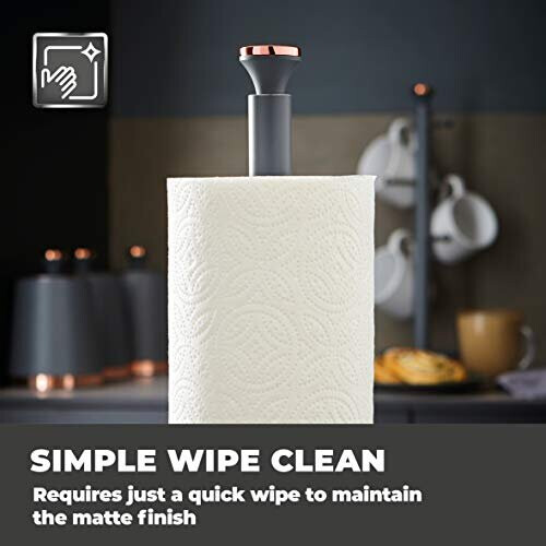Tower Tower Cavaletto Towel Pole Kitchen Roll Holder Grey and Rose Gold 1