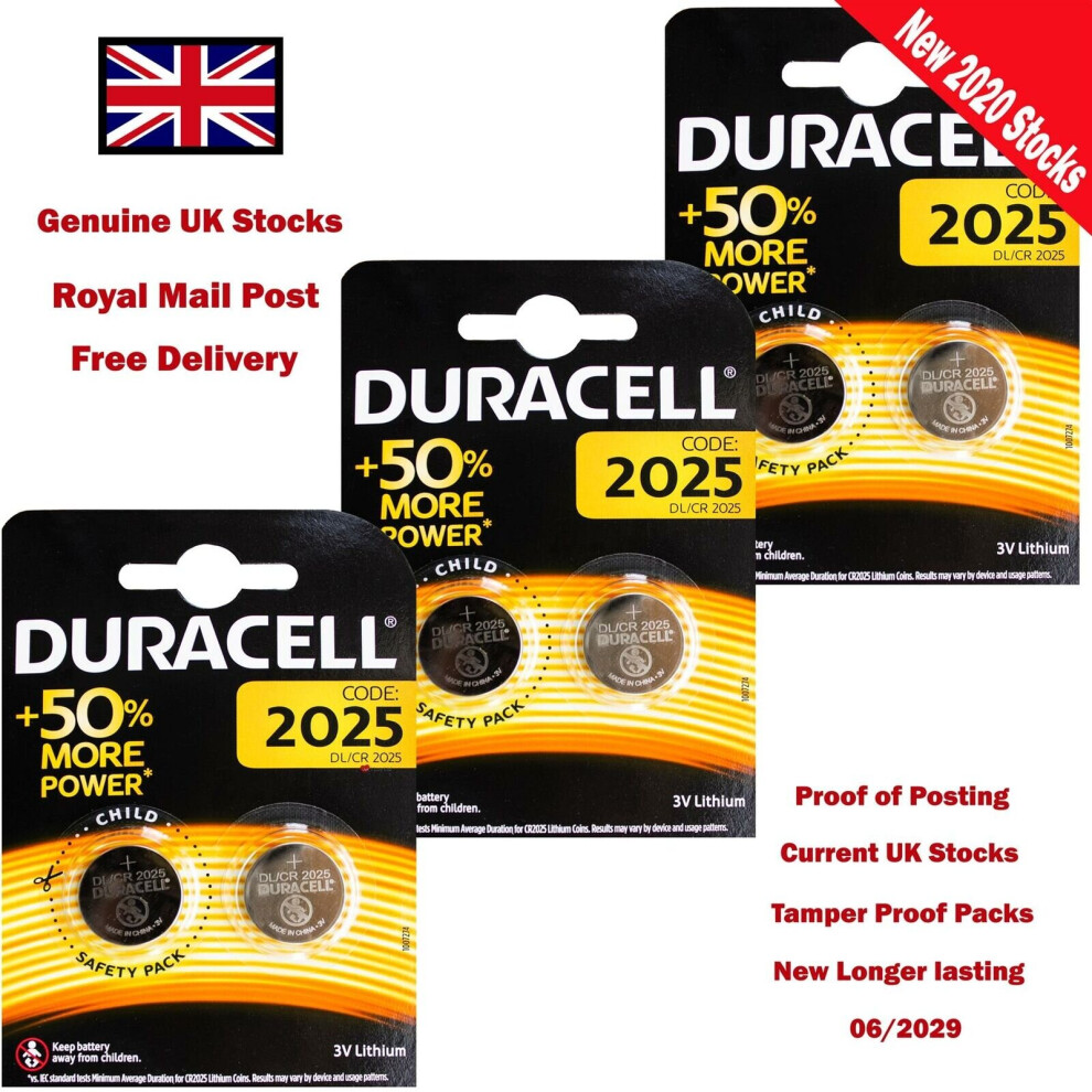 Duracell CR2025 3V Battery Lithium Coin Cell Battery DL2025 with Baby Secure Technology Pack of 6