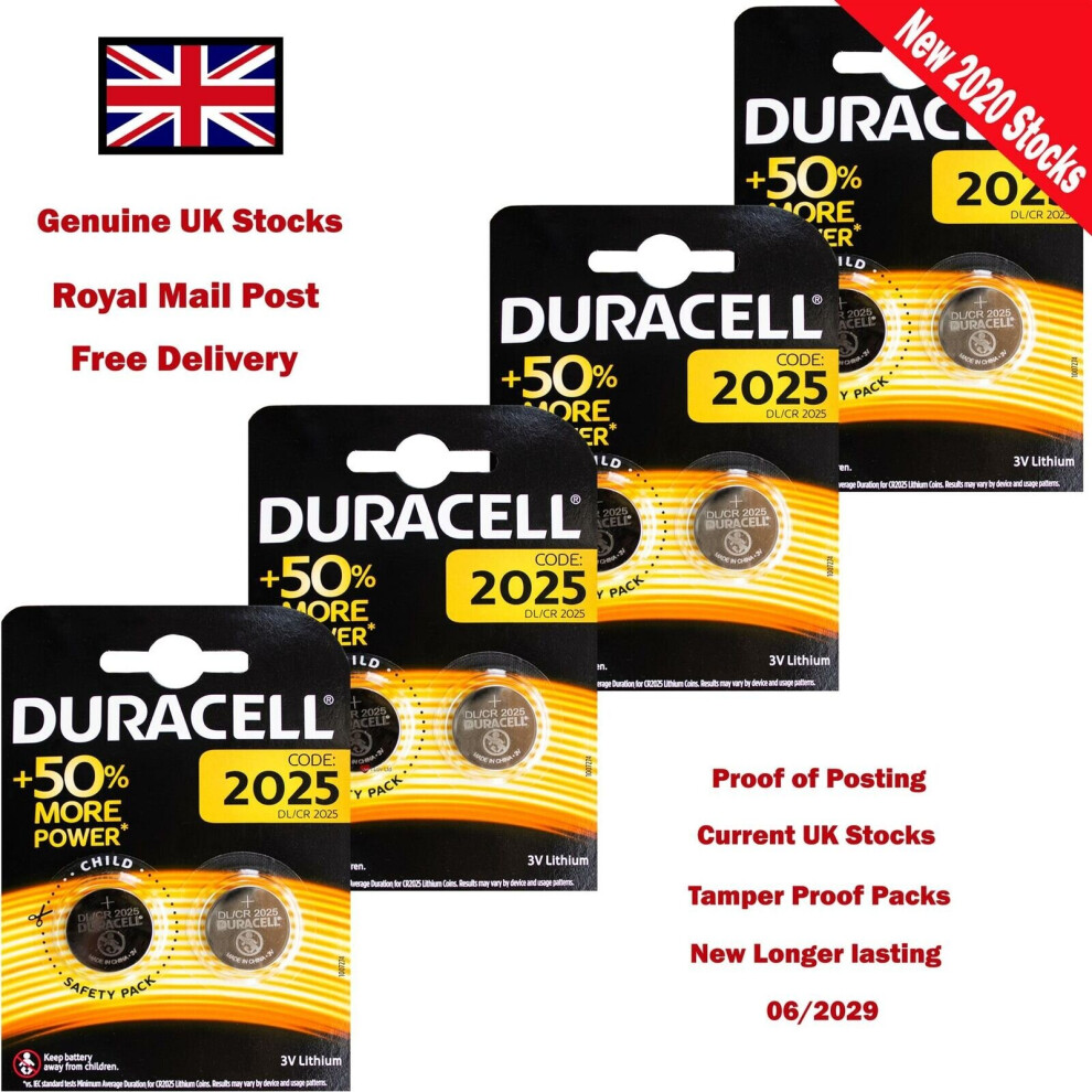 Duracell CR2025 3V Battery Lithium Coin Cell Battery DL2025 with Baby Secure Technology Pack of 8