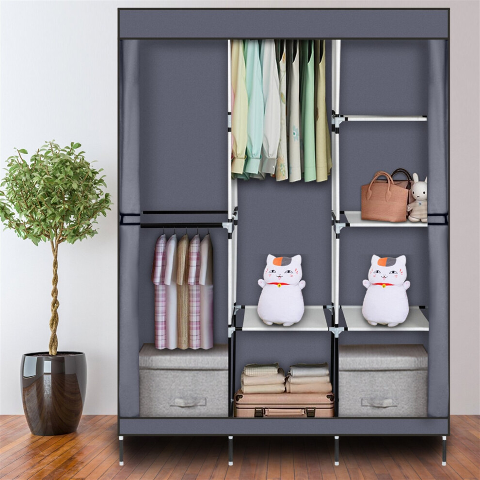 Portable Wardrobe Clothes Rack Storage Organizer with Shelf Grey-image-OPC-P6J7KNB-NEW