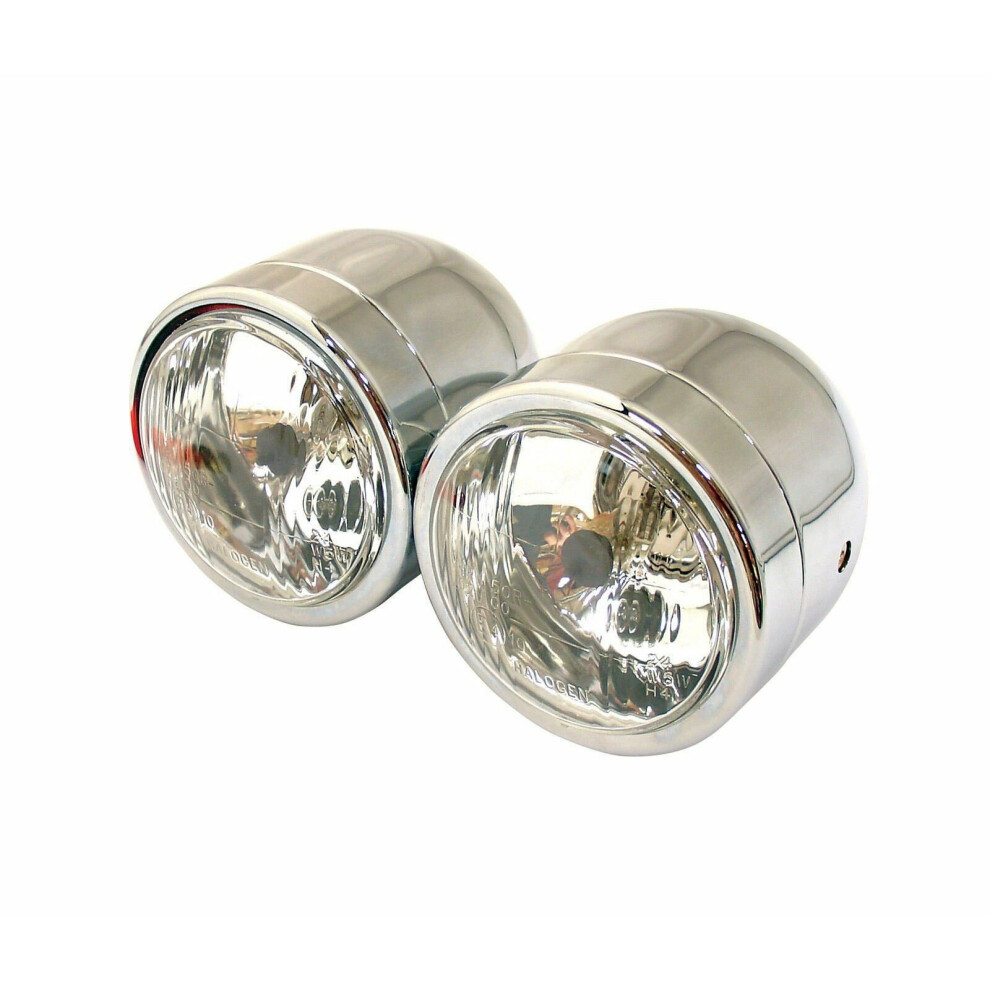 Bike It Twin Round Dominator Headlight Chrome Bottom Mount Halogen-Bulb H4 12V 60/55W 5034862046925