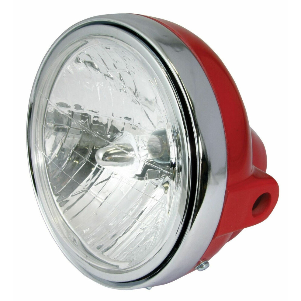 Universal 7" Round Headlight Shell Chrome Rim Diamond Eye Lens 12V 35W Red 5034862056955