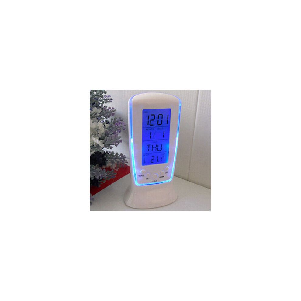 (White) Digital Led Clock Alarm Backlight Display Table White